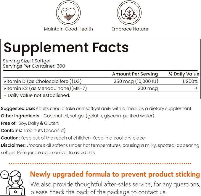 Vitamin D3 K2 Supplement Softgels