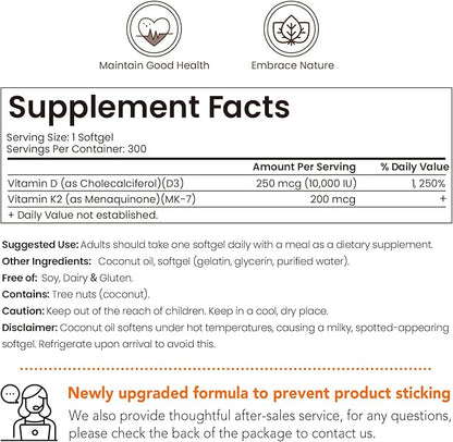 Vitamin D3 K2 Supplement Softgels